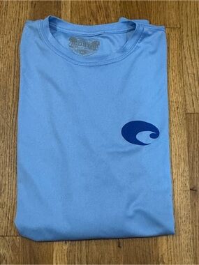 Costa Light Blue Men’s Long Sleeve Rash Guard with Navy Wave Logo